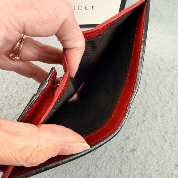 Gucci Cherry Wallet GG Supreme Canvas Red Leather Compact 476050-1147 - Picture 11 of 15